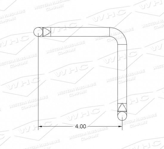 Top view technical drawing of gate latch rod WHCGLR dimensions