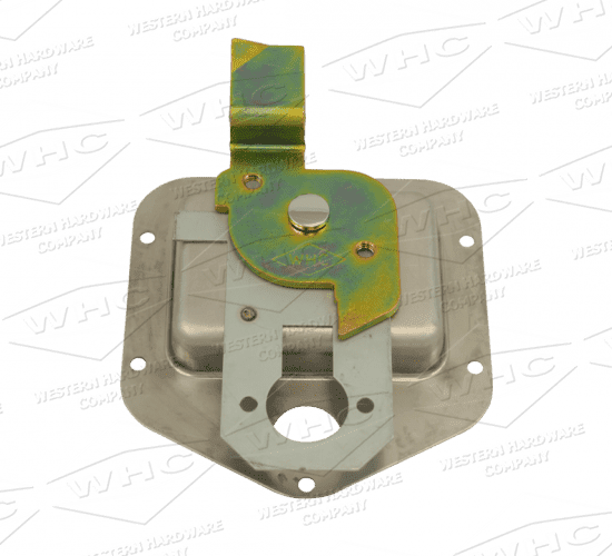 Metal mechanical part with green and yellow components on a gray base.